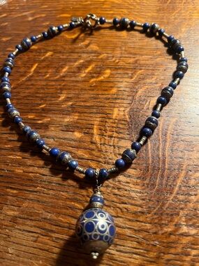 Lapis Blue Beaded Pendant Necklace - Women Jewelry